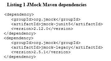 Listing 1 JMock Maven dependencies 1.JPG